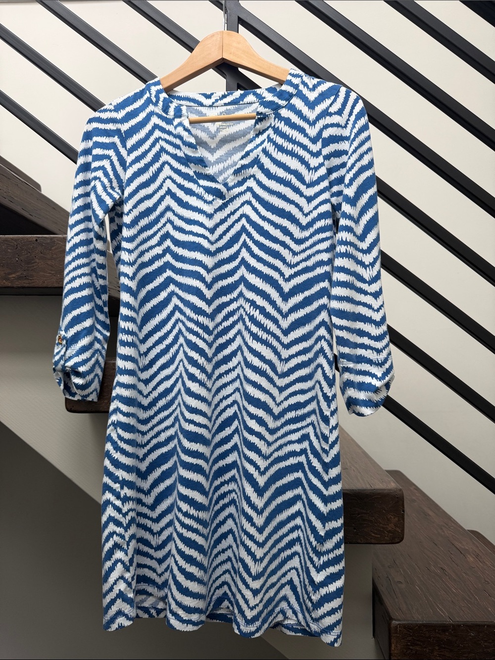Lilly Pulitzer Charlene 3/4 Sleeve Shift Dress Navy White Coastal XS